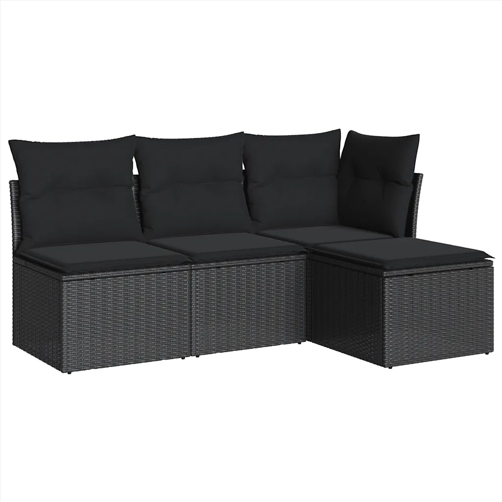 Set Divani da Giardino 4 pz | Set Salotto da Giardino con Cuscini Nero in Polyrattan