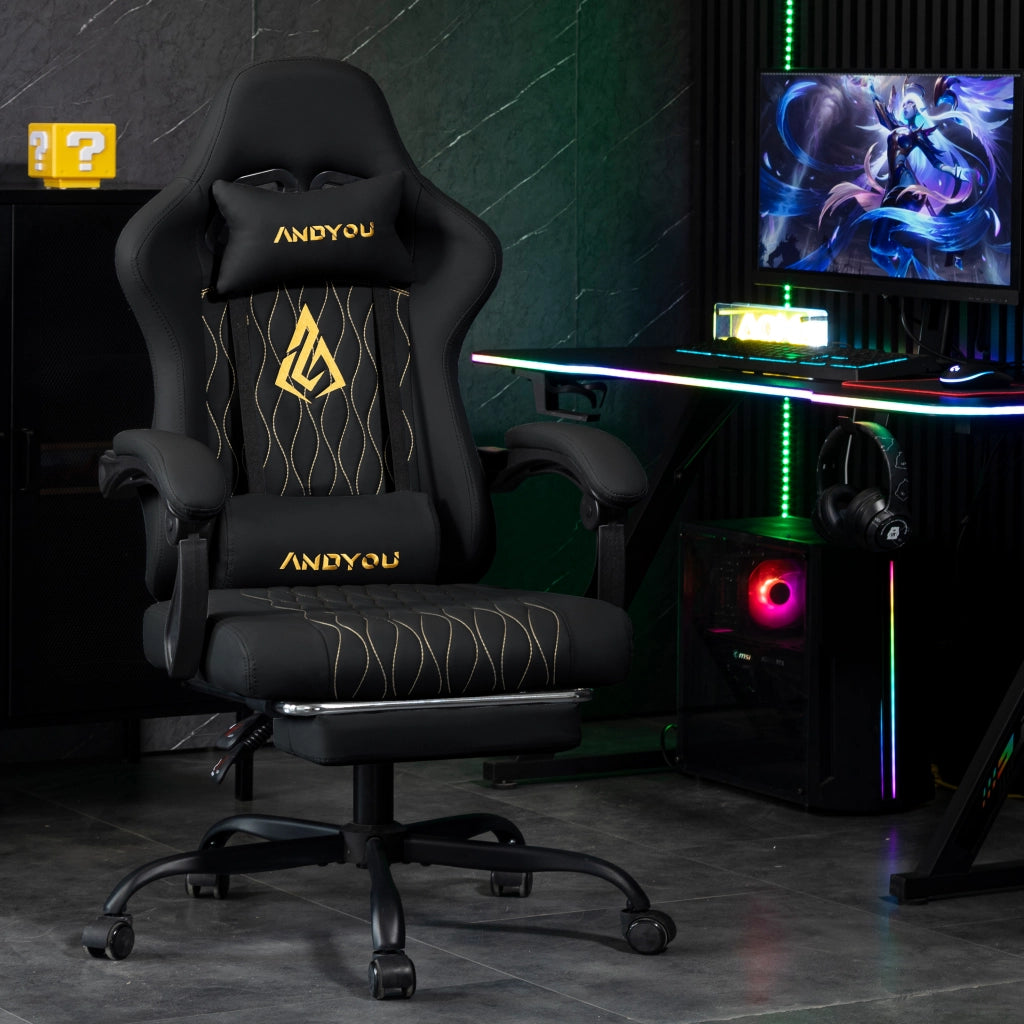 Sedia da gaming con poggiapiedi ¨C Minimal ¨C Pelle PU nera