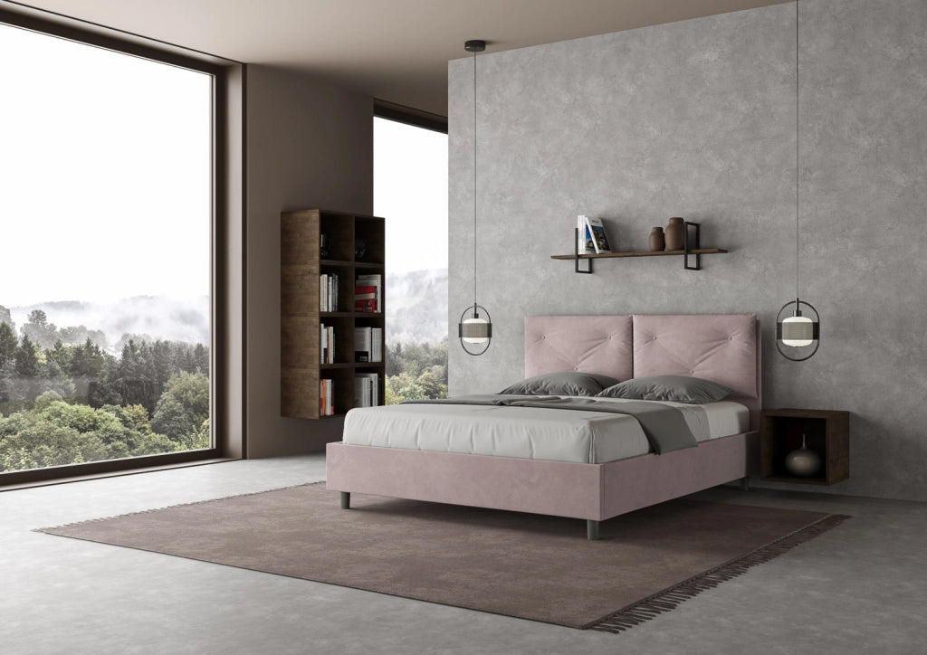 BS COM Letto queen size con rete imbottito 150x200 microfibra glicine Large