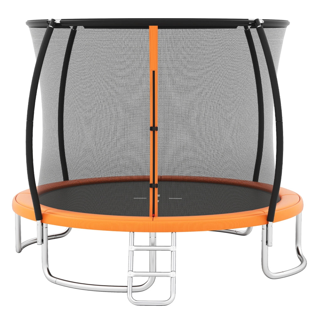 Trampolino da esterno 366 cm con rete di sicurezza e scala-Trampolino ricreativo pesante per bambini e adulti Arancione