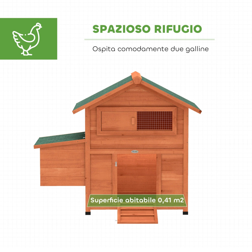 Pollaio in Legno con Nido, Tetto Impermeabile, Vassoio Estraibile, 2 Trespoli, Rampa, Finestra, per 2 Galline, Anatre,Arancione