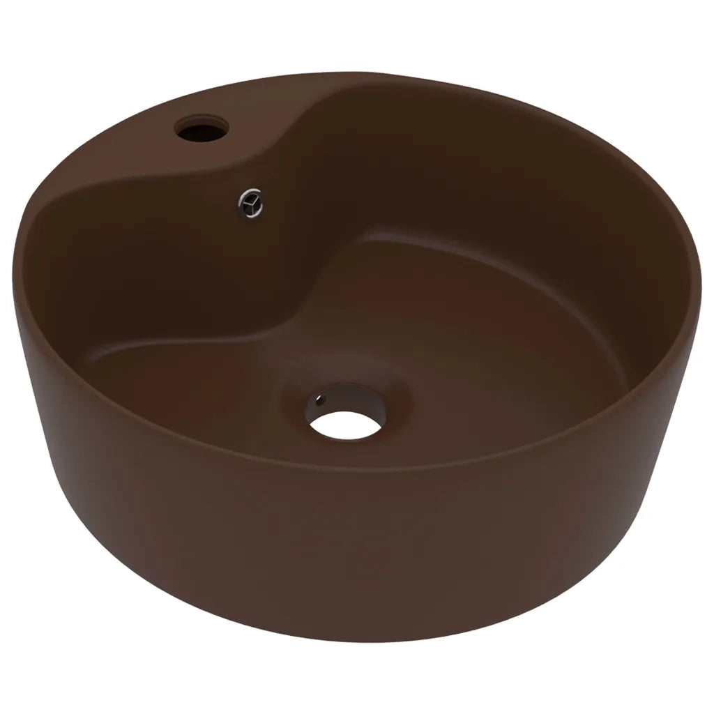 Lavandino con Troppopieno Marrone Scuro Opaco 36x13 cm Ceramica CFW1923657