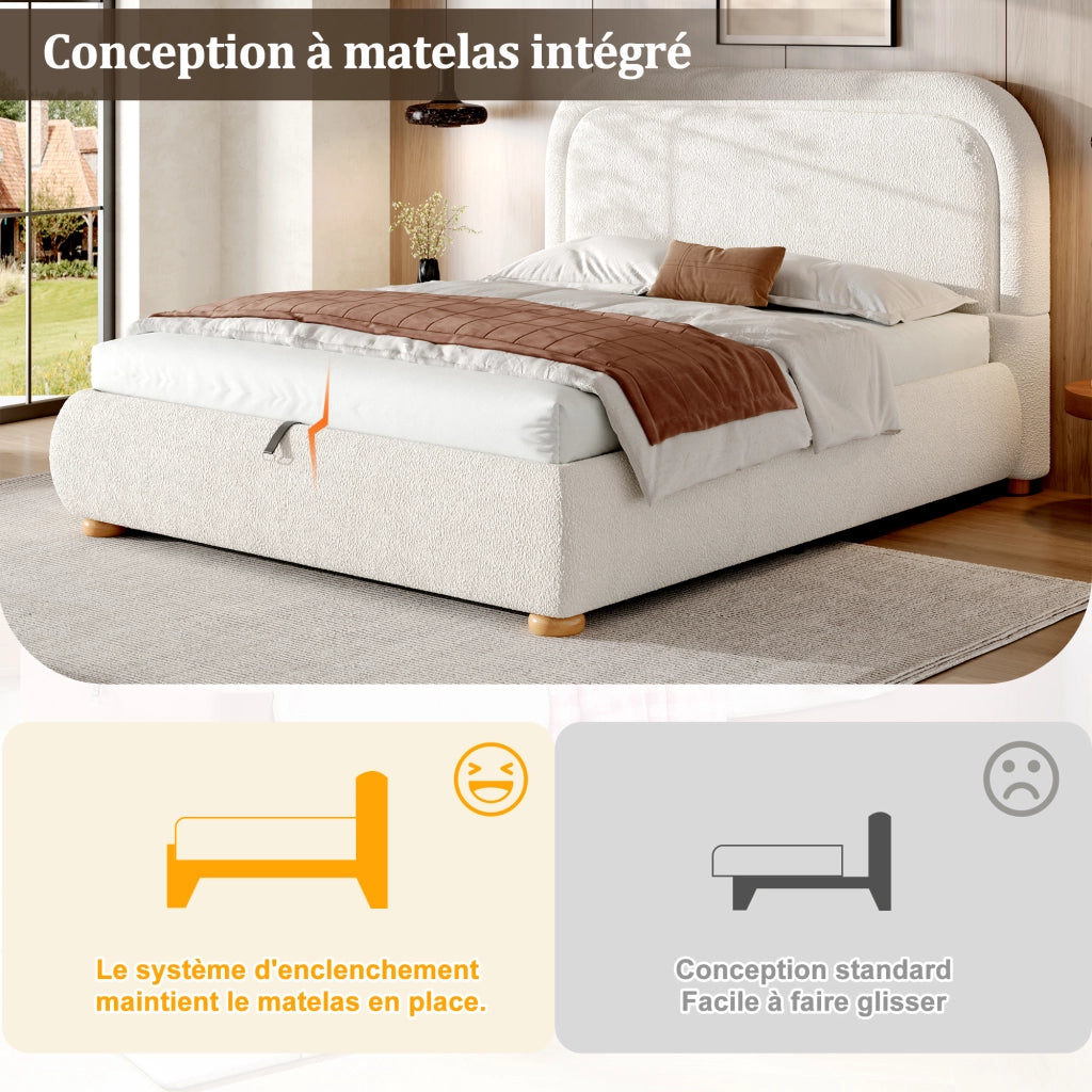 letto imbottito bouclé bianco 160 x 200 cm