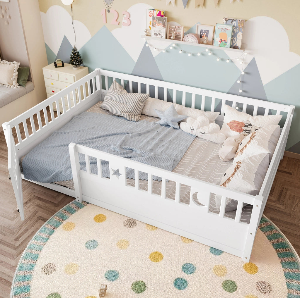 Letto per bambini 140x190 cm con sponde di sicurezza e decorazioni stella e luna