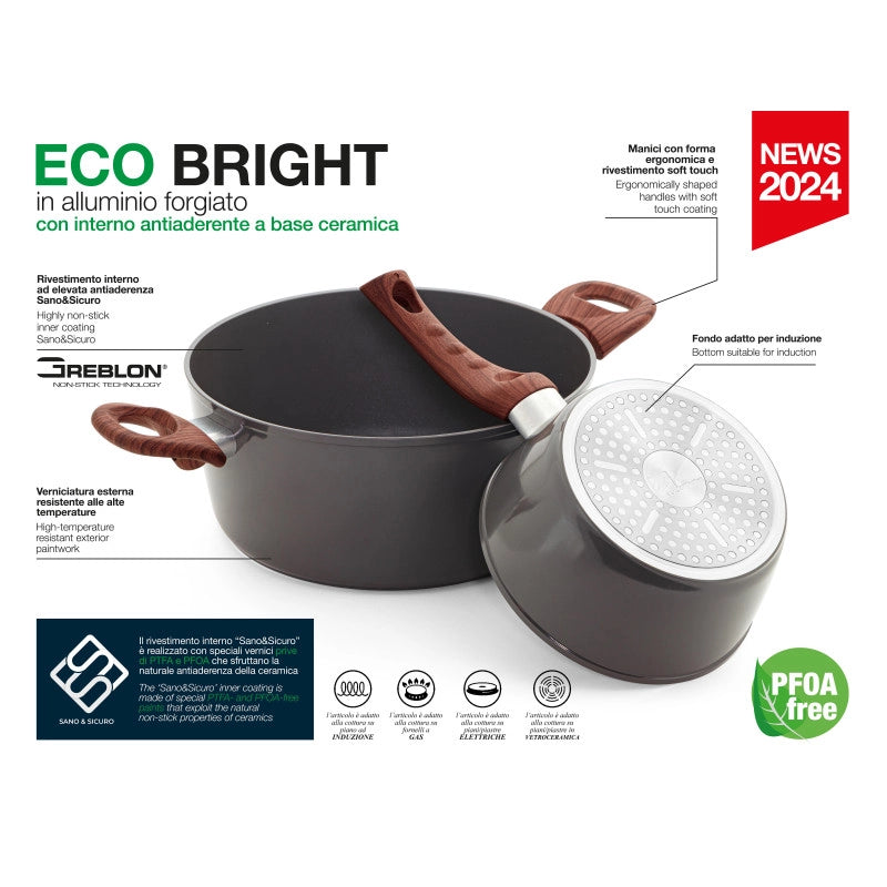 Set di 6 Padelle Alluminio Forgiato 20 Eco-bright Con Rivestimento Ceramica Amico Safe&sure