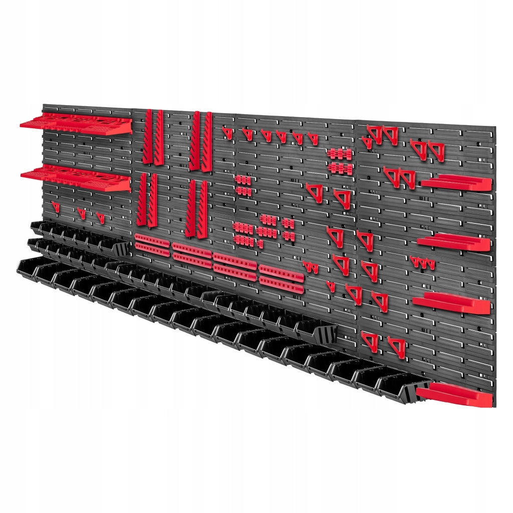 Pannello portautensili KADAX da parete per officina, 232x78 cm, 46 scomparti, 80 supporti, garage.
