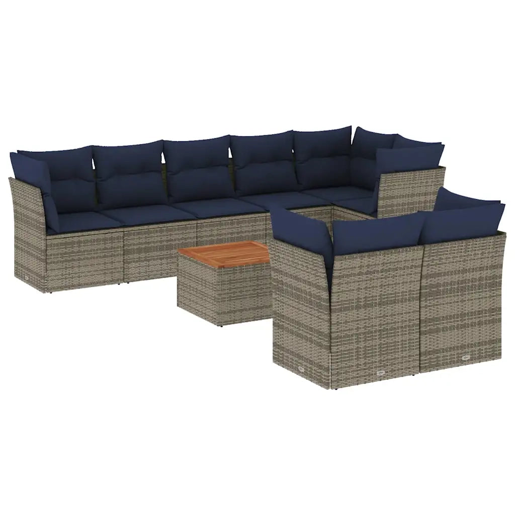 Set Divani da Giardino 9 pz con Cuscini Grigio in Polyrattan