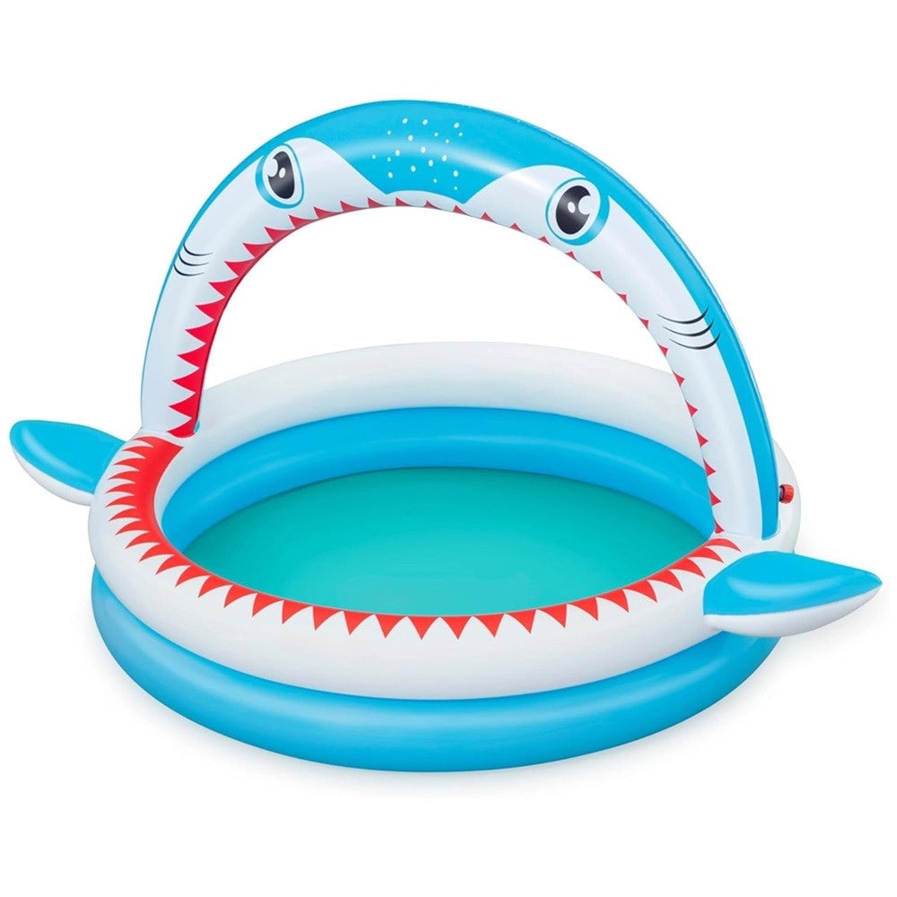 Trade Shop - Piscina Per Bambini Sharktastic 2 Anelli Grafica A Squalo 163x127x92cm Con Spruzzo 53157 -