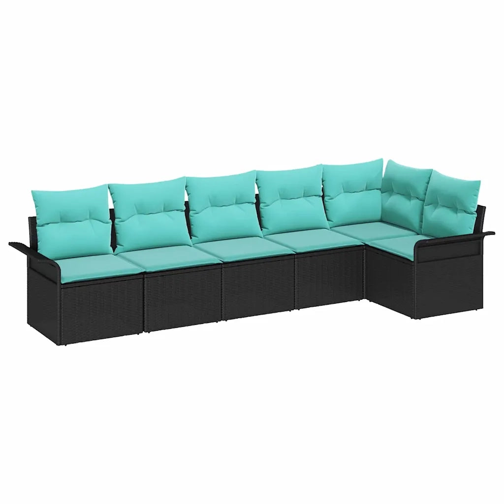 Set Divano da Giardino con cuscino 6 pcs Nero polyrattan 3345386