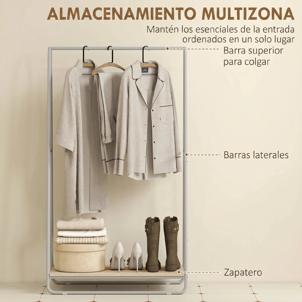 Appendiabiti con scarpiera ¨C Xylo ¨C 3 in 1 metallo grigio e legno naturale