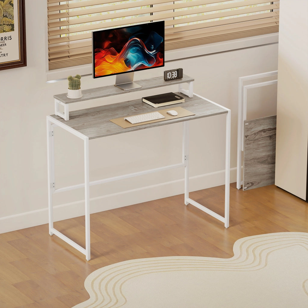Scrivania computer pieghevole con supporto monitor ¨C Xylo ¨C Legno naturale 100x48x87,5cm