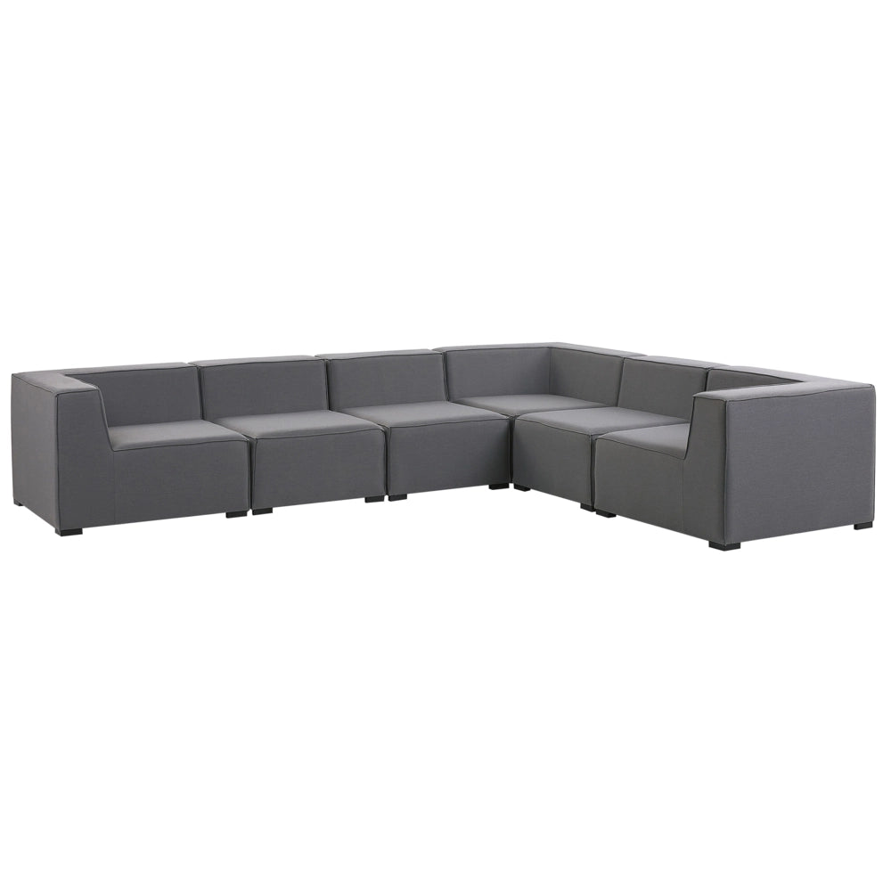 Set divano ad angolo per interni ed esterni con rivestimento in tessuto grigio a 7 posti con divano da giardino ottomana sinistro