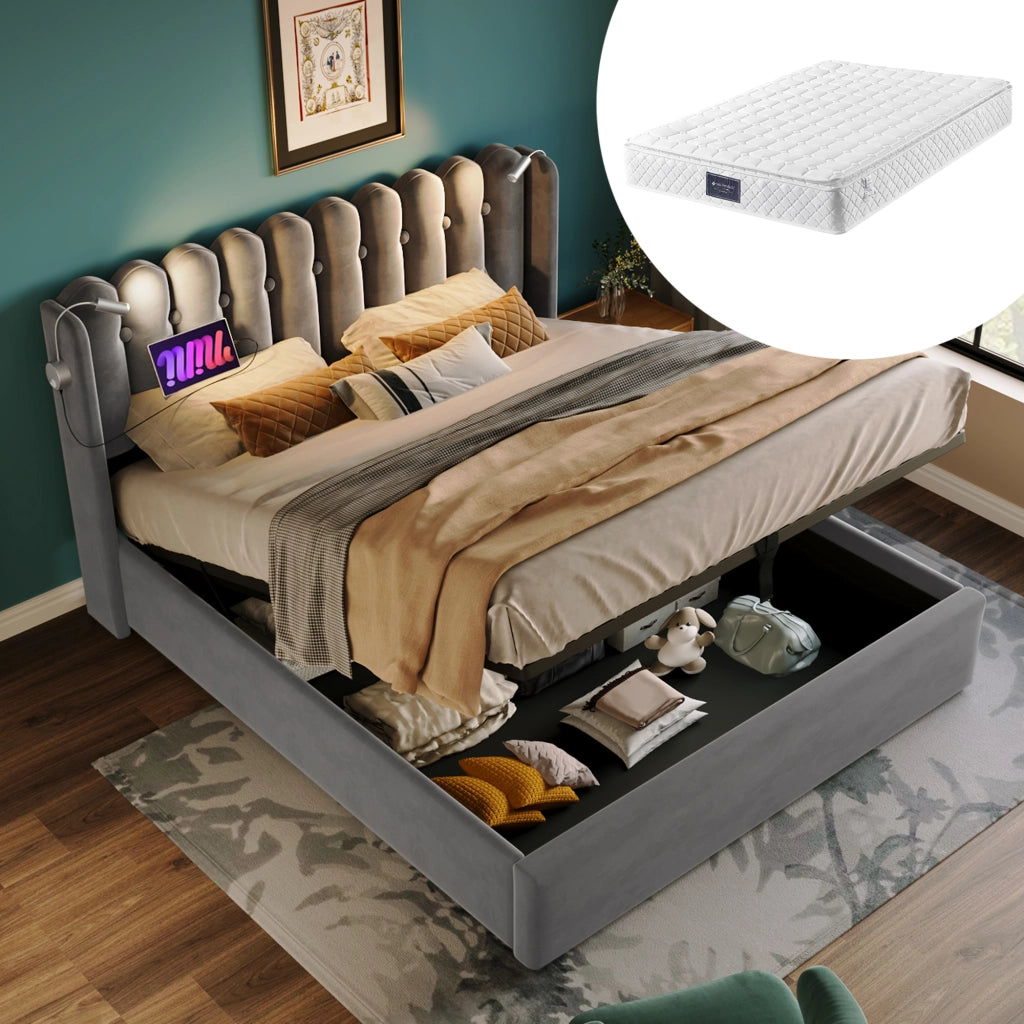 letto in velluto grigio 140 x 200 cm