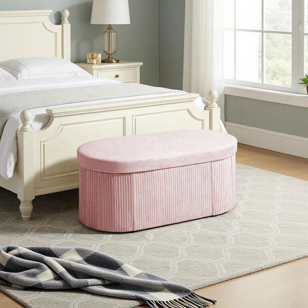 Pouf contenitore pieghevole 72L ¨C Xylo ¨C velluto rosa 76x38x35cm