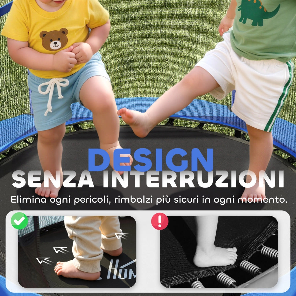 Tappeto Elastico per Bambini con Rete di Sicurezza e Pali Imbottiti Et¨¤ 3-10 Anni, ?140 x 190 cm, Blu