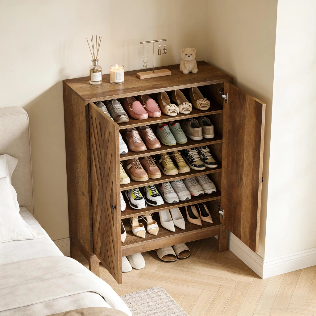 Scarpiera con 5 ripiani regolabili - per ingresso - in MDF e metallo - 101×48×22.5 cm