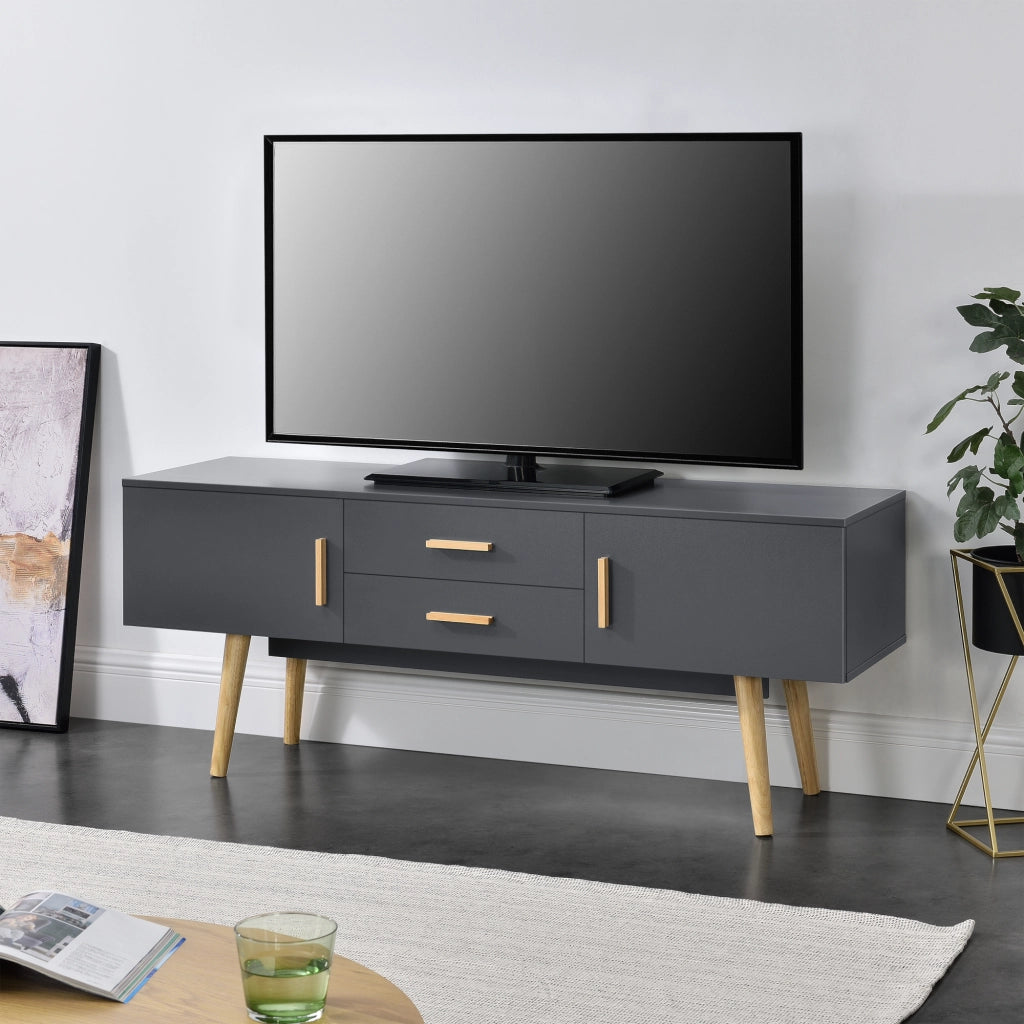 Mobile Porta TV Alavus con 2 Cassetti 140x40x56 cm - Grigio Scuro [en.casa]