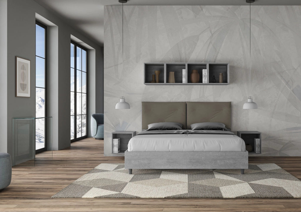 BS COM Letto matrimoniale senza rete 160x200 Cemento cuscini similpelle cappuccino