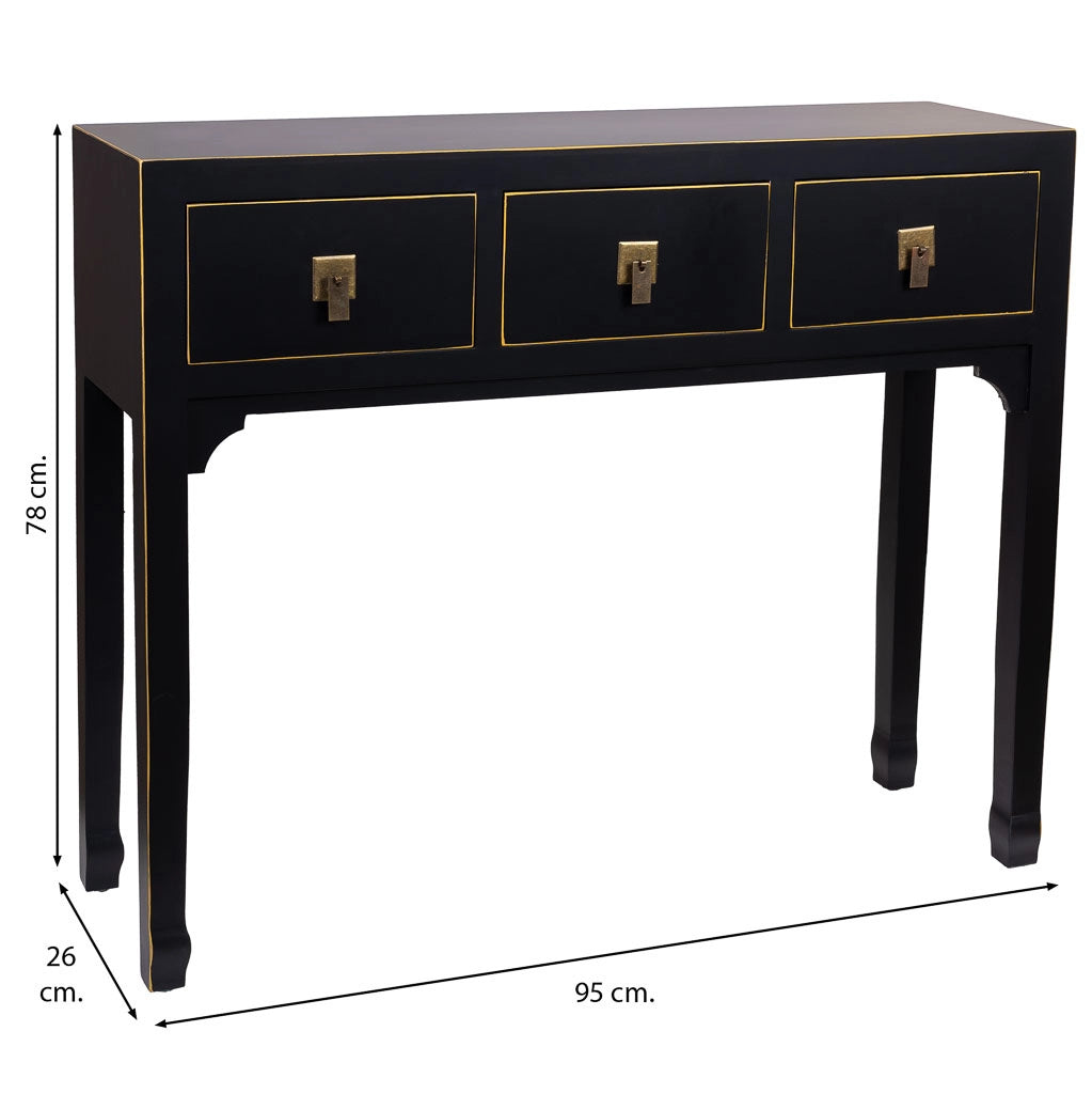 Mobile da ingresso in legno con 3 cassetti 95x26x78
