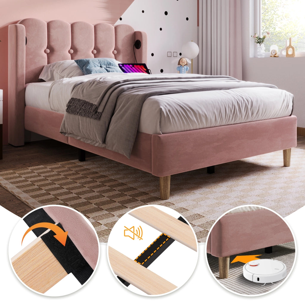 letto imbottito velluto rosa 90 x 200 cm
