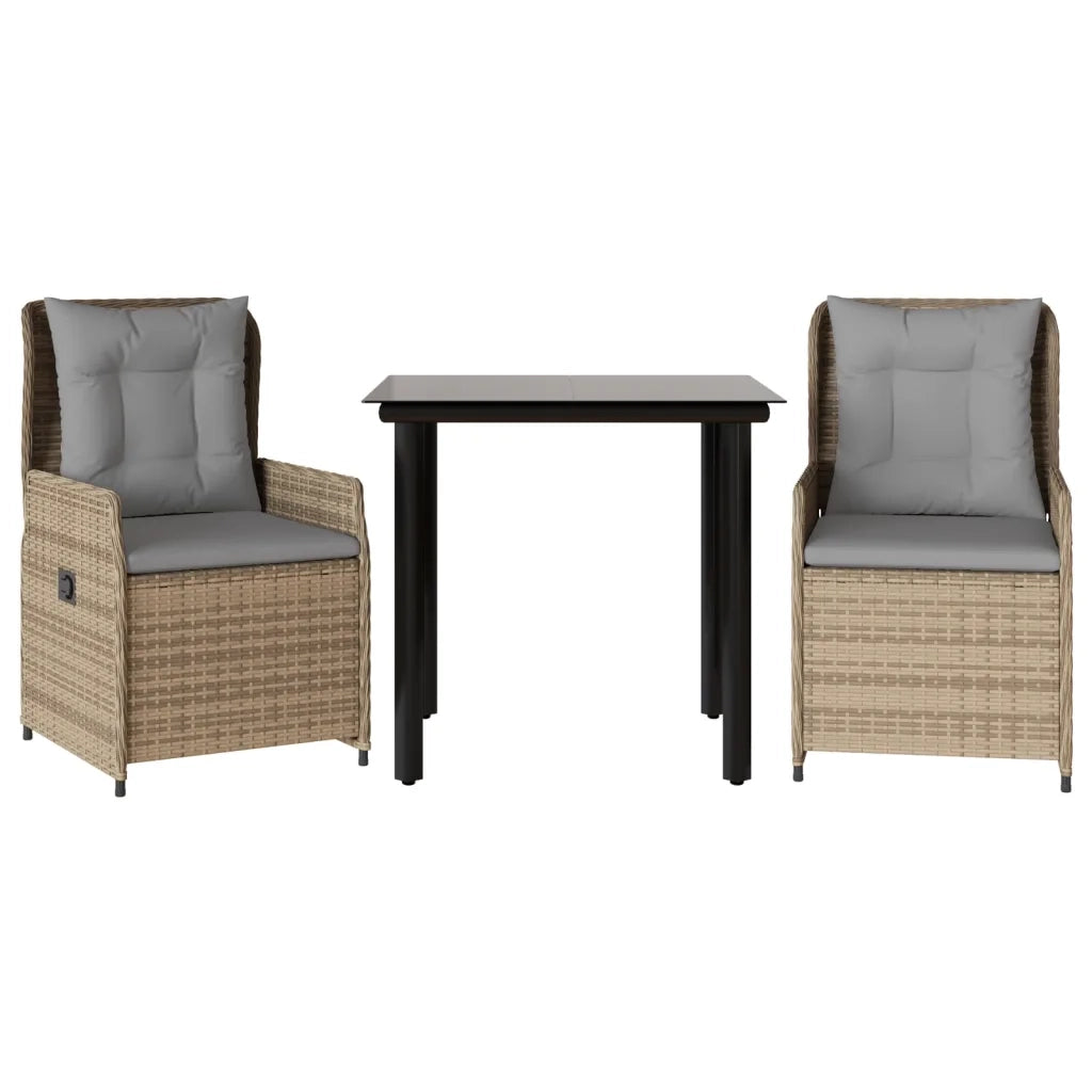 Set da Pranzo da Giardino 3 pz | Set Salotto da Giardino con Cuscini Beige in Polyrattan