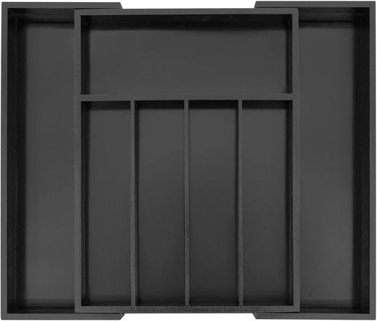Organizzatore di posizionamento di posate in bambù utopico, organizzatore di cassetti della cucina espandibile, distributore di posate, pezzo di posizionamento di posate, articoli da ufficio, nero 5-7 contenitori