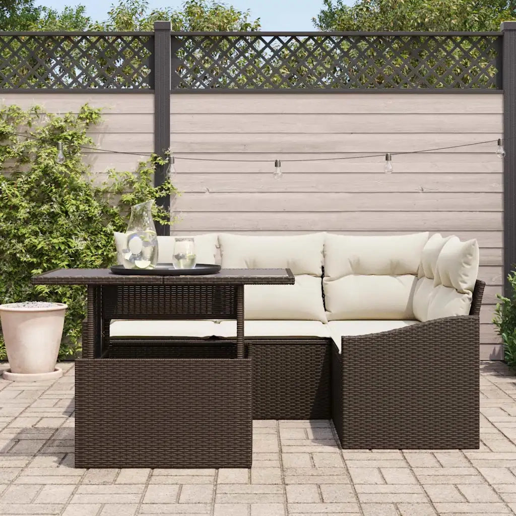 Set Divano da Giardino con cuscino 5 pcs Marrone e Crema 3357731