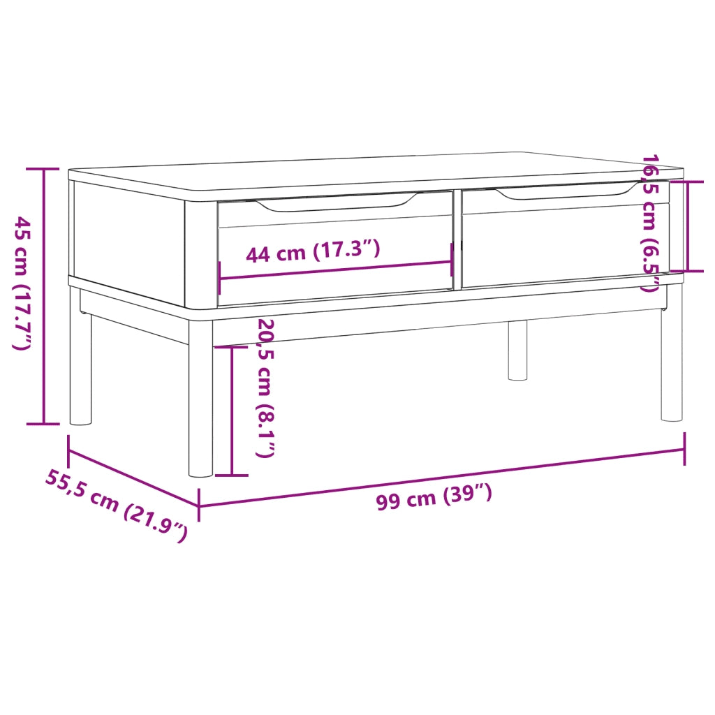 Tavolino FLORO Marrone Cera 99x55,5x45 cm in Legno di Pino 374017