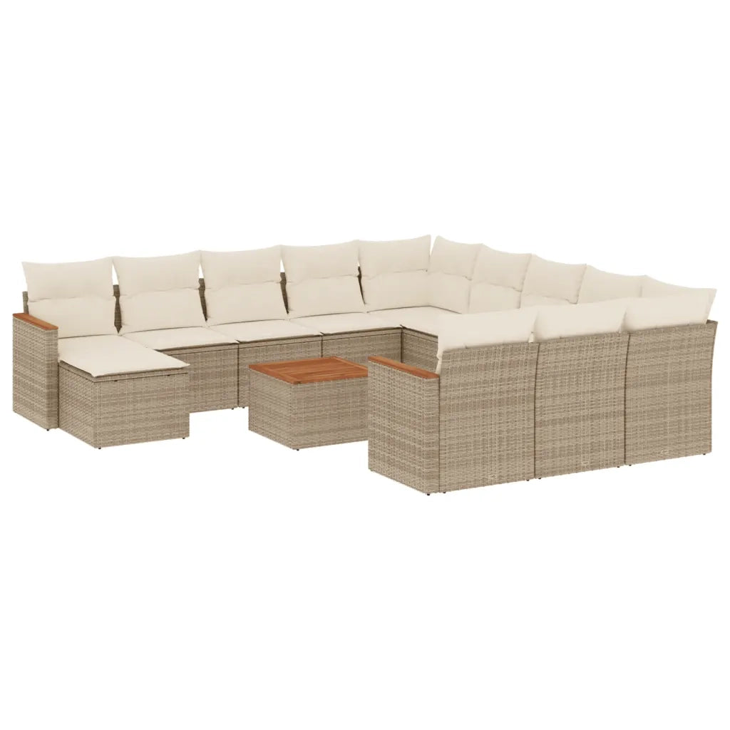 Set Divano da Giardino 13 pz con Cuscini Beige in Polyrattan