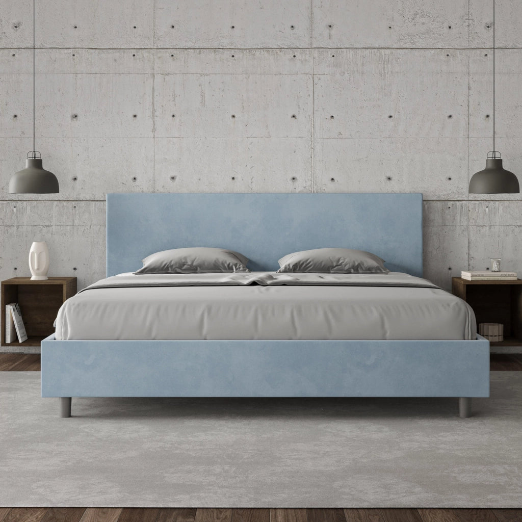 BS COM Letto contenitore imbottito 180x210 microfibra azzurro