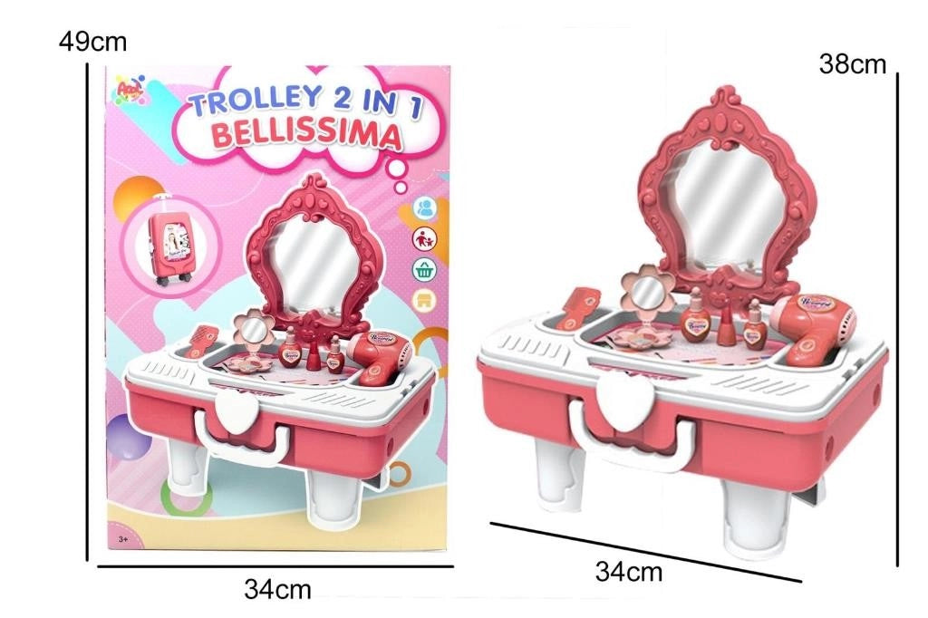 Giocattolo Gioco Set Trolley Specchiera 2 in 1