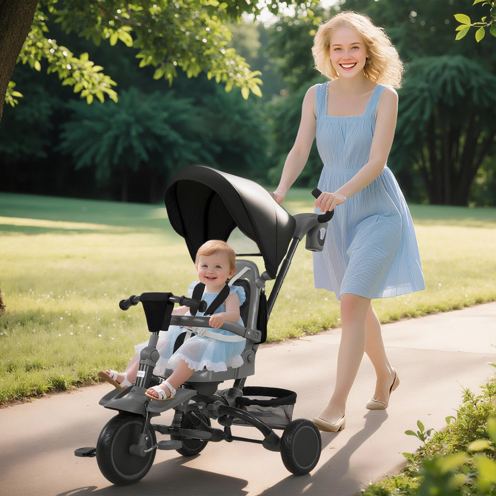 Triciclo 6 in 1 ¨C Xylo ¨C con maniglione di spinta e sedile girevole, nero, 111.5x52x98 cm