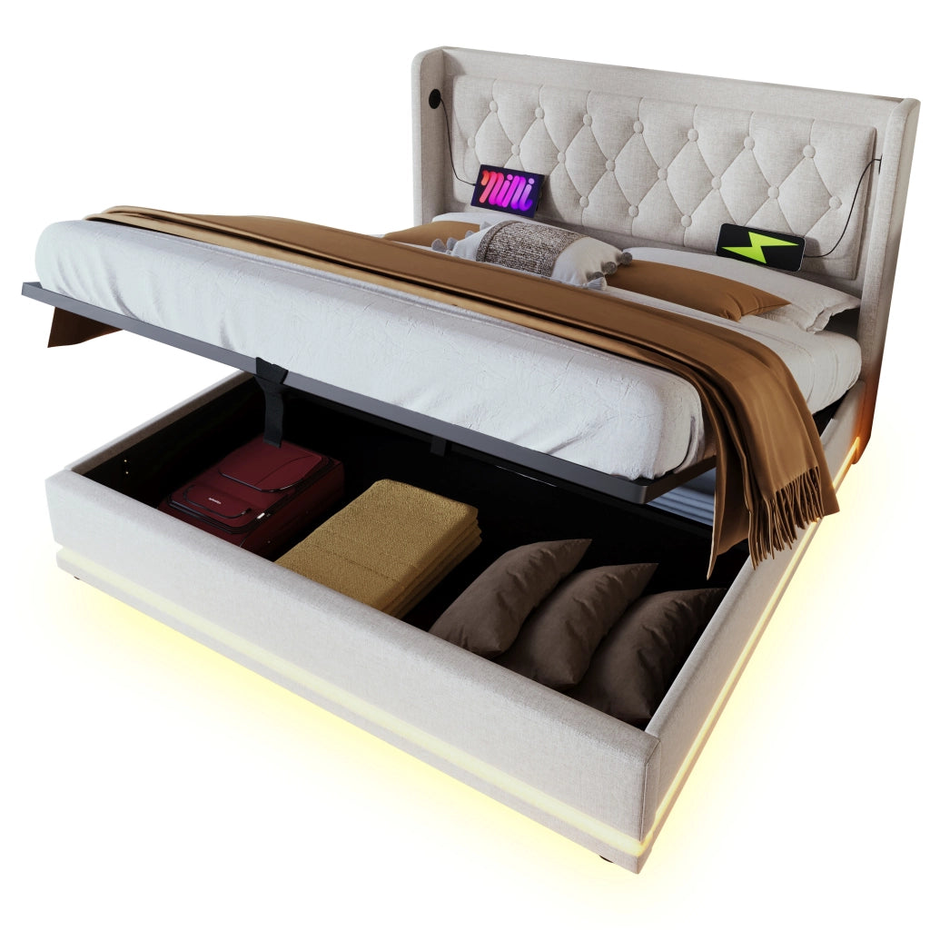 letto imbottito cotone beige 150 x 210 cm