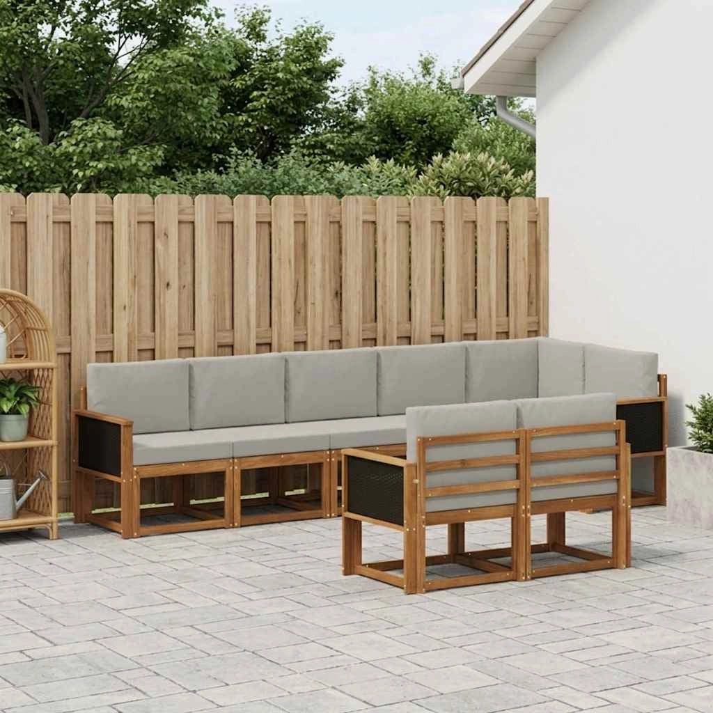 Set di divani da esterno 8 pz Naturale e Grigio Chiaro 3385302