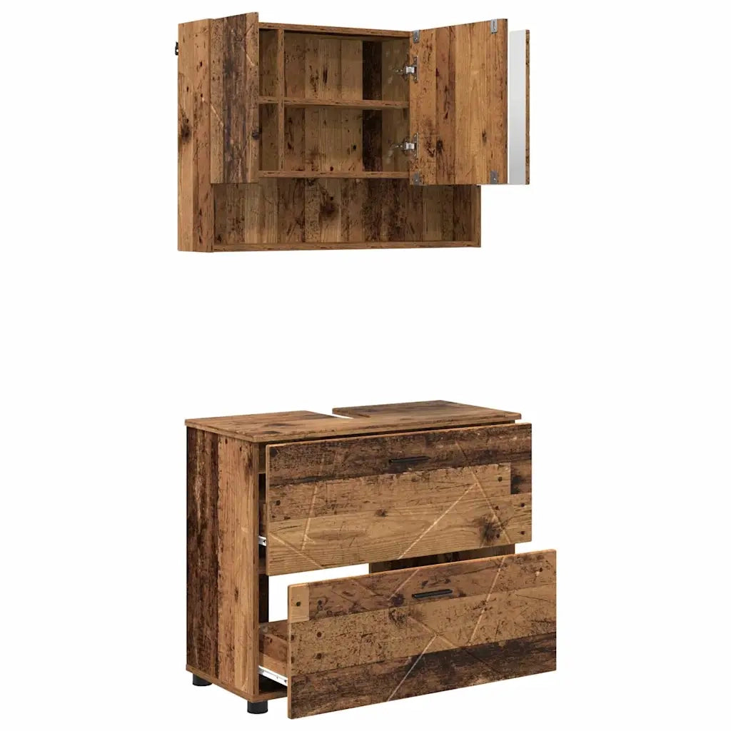 Set di mobili per il bagno con cassetto 2 pcs Legno vecchio