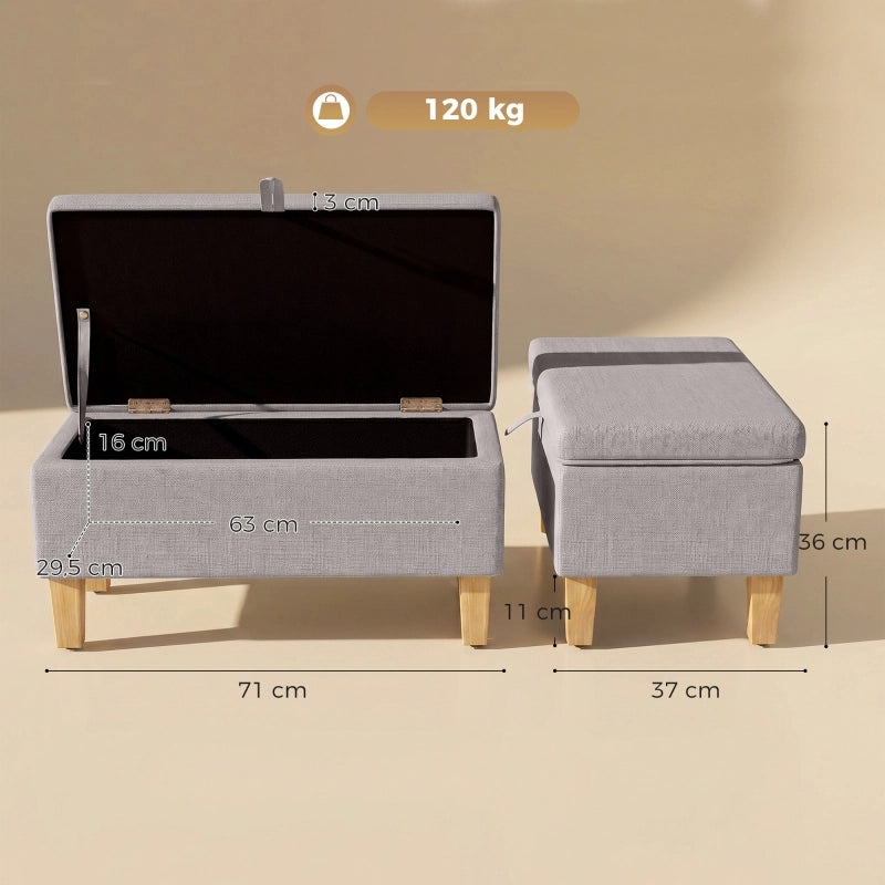 Panca contenitore Seduta imbottita in legno di gomma Grigio chiaro