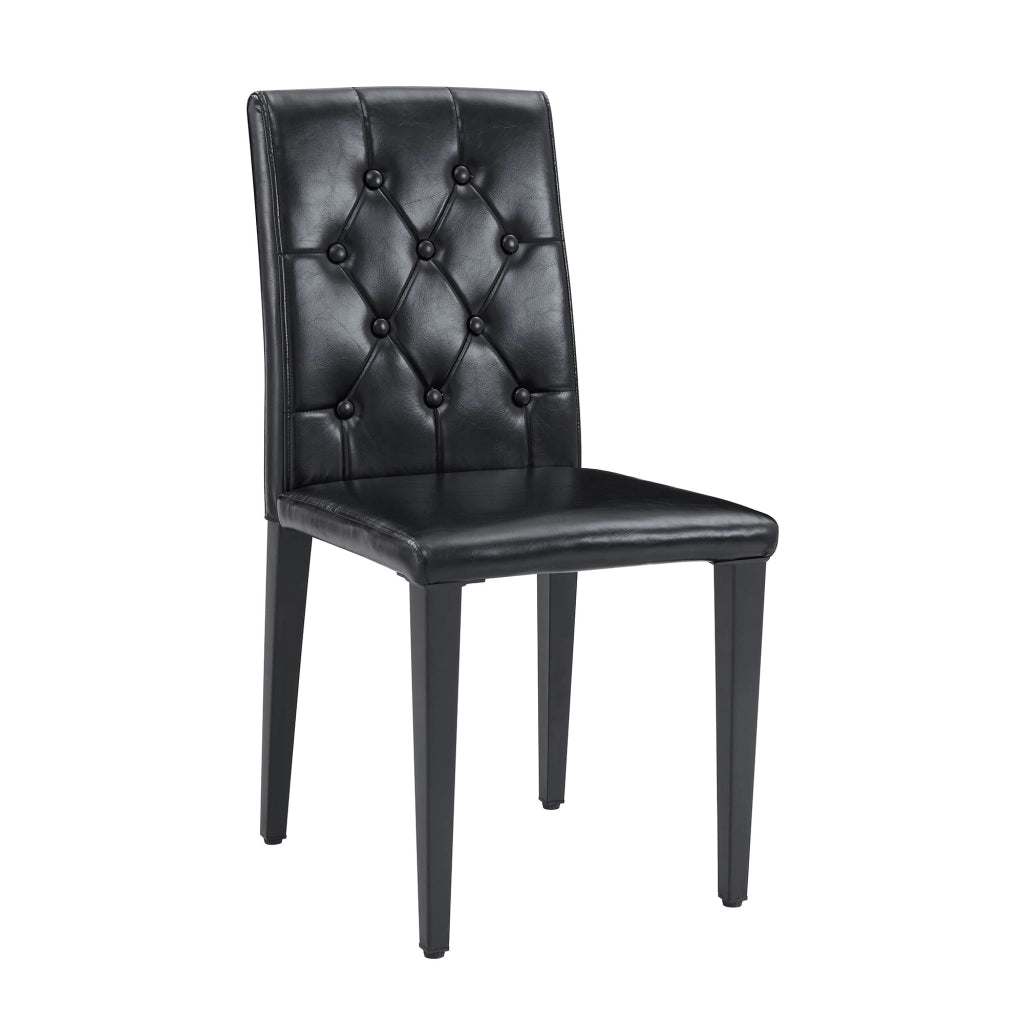 Set di 4 sedie da pranzo nere in PU con gambe in metallo, design moderno con cuciture rombiche