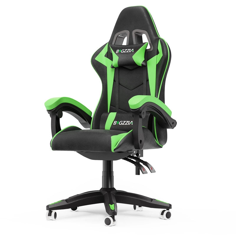 Sedia da gioco,  Sedia da gioco ergonomica, altezza regolabile, schienale reclinabile, braccioli e poggiatesta, nero-verde