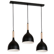 Lampada a sospensione nera/legno 3 luci 72 cm Luminex