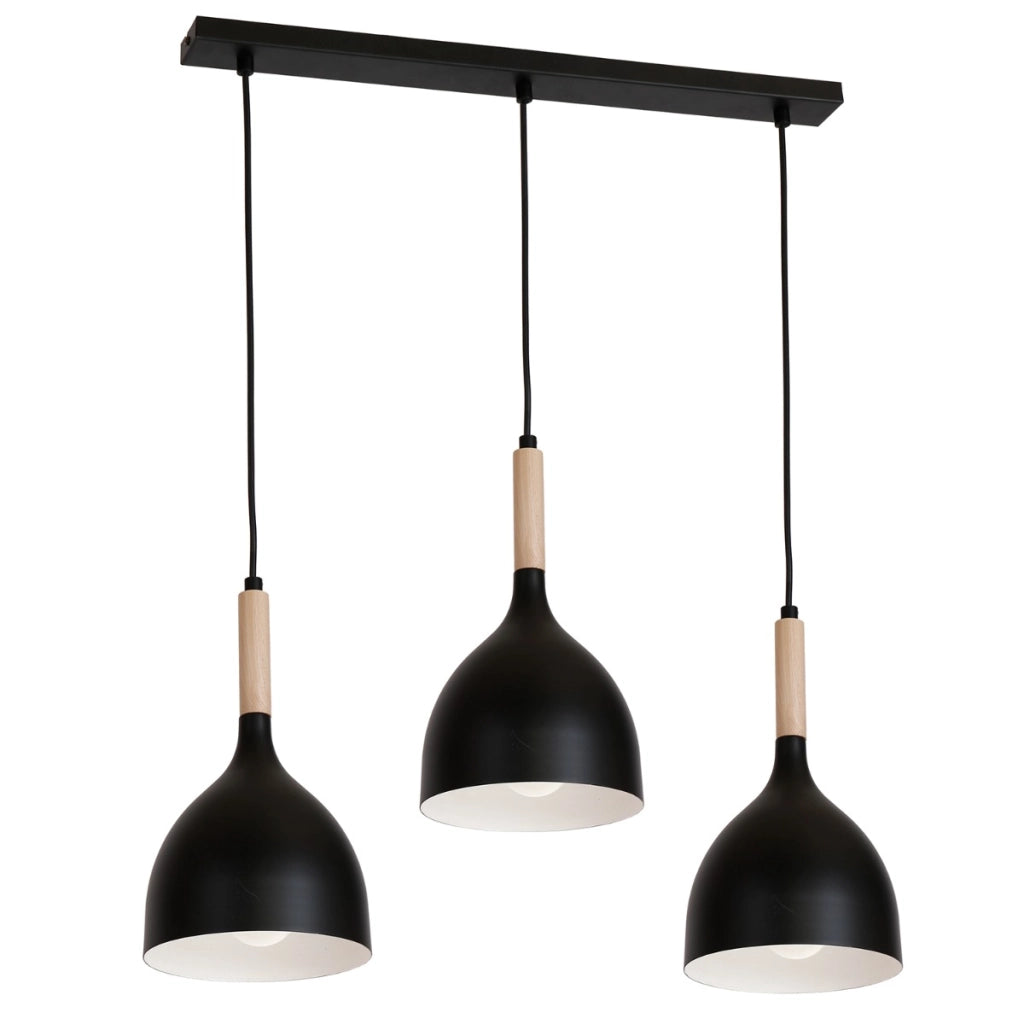 Lampada a sospensione nera/legno 3 luci 72 cm Luminex