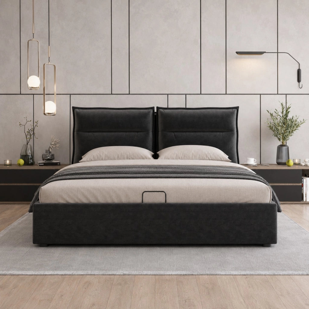 letto imbottito velluto nero 140x200 cm