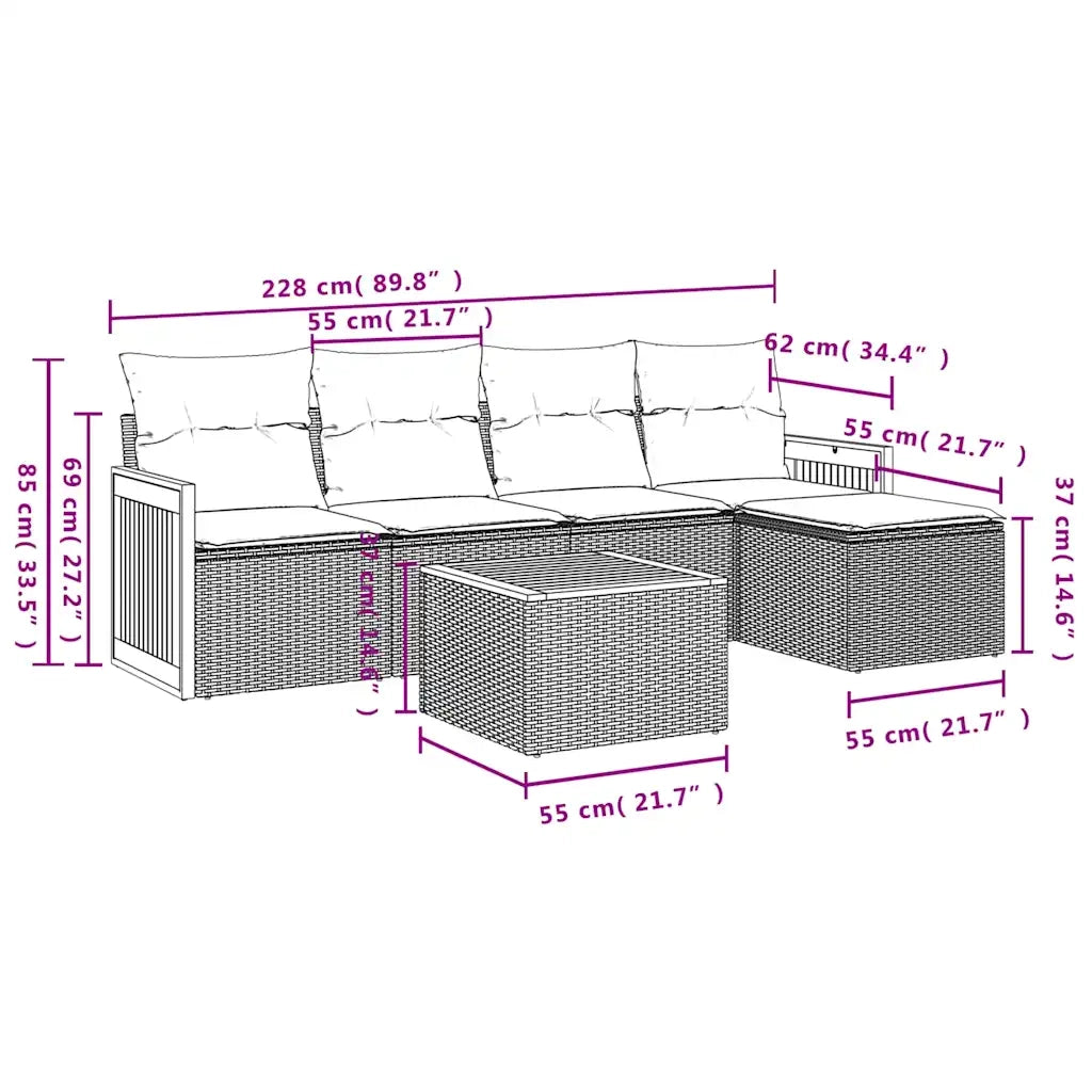 Set Divani da Giardino 6 pz con Cuscini Nero in Polyrattan 3227604