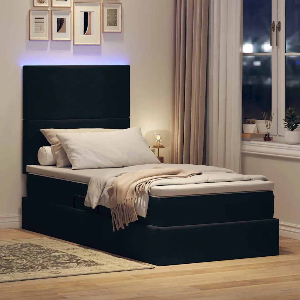 Letto con contenitore e LED con led Nero 100 x 200 cm Velluto