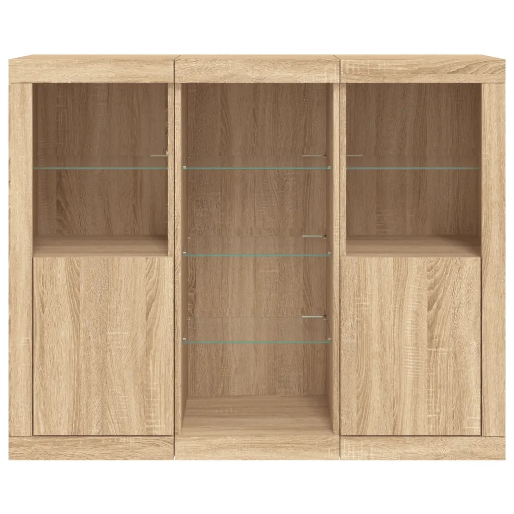 Credenze con Luci LED 3 pz Rovere Sonoma in Legno Multistrato
