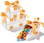 Scatole per dolci 60 unità - Scatola di regalo per matrimoni - Scatole per feste con coperchio - Nastri di seta arancioni - 6,5 x 6,5 x 6,7 cm - Progetto elegante