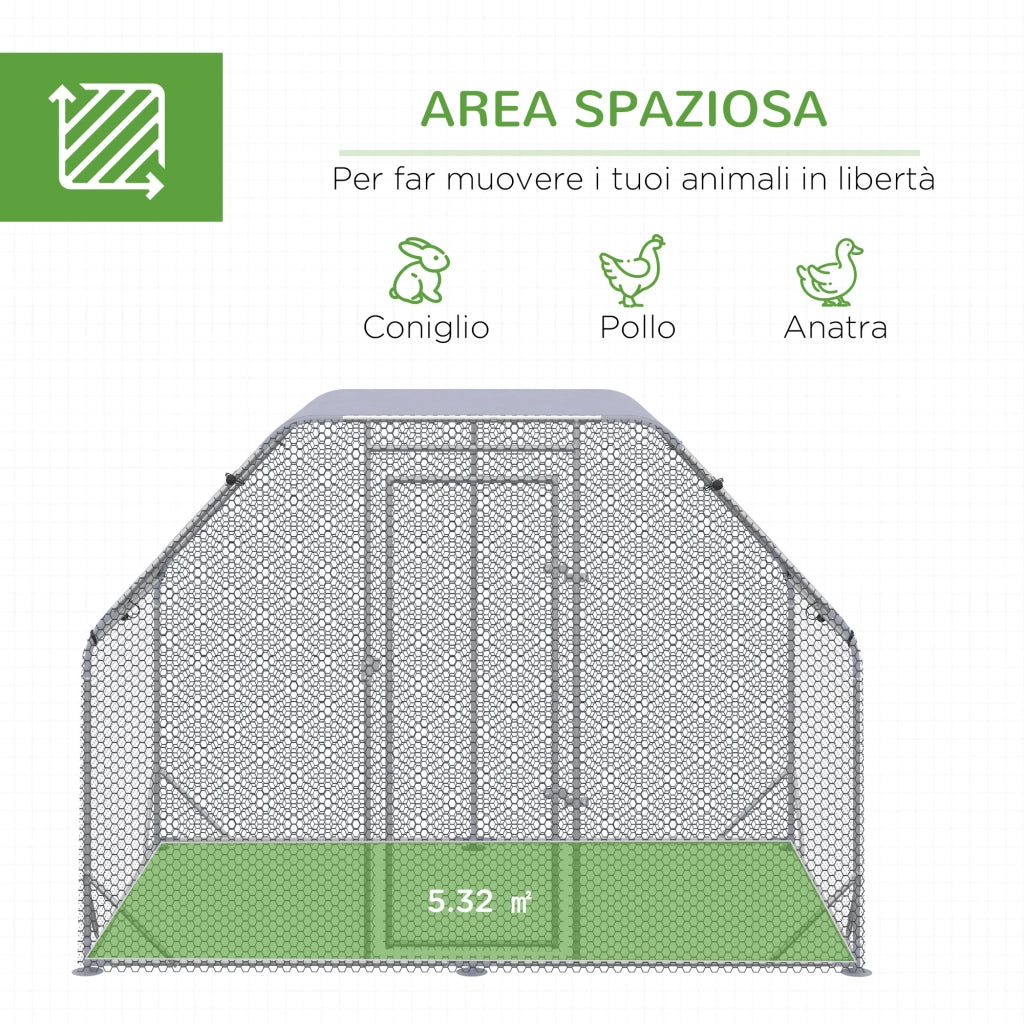 Recinto per Galline ¨C Xylo ¨C Acciaio con Telo di Copertura, 280x190x195 cm