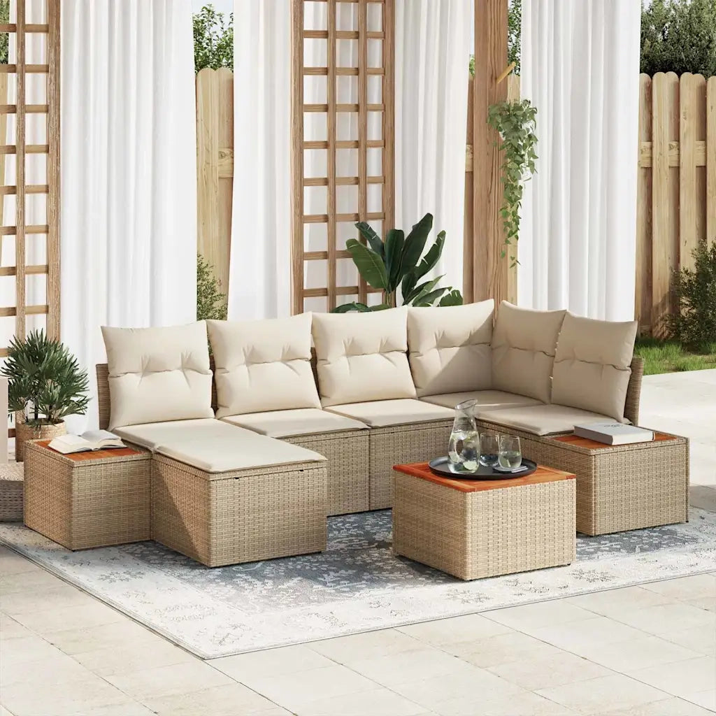 Set Divano da Giardino 7 pcs Beige e Crema Polyrattan 3356796