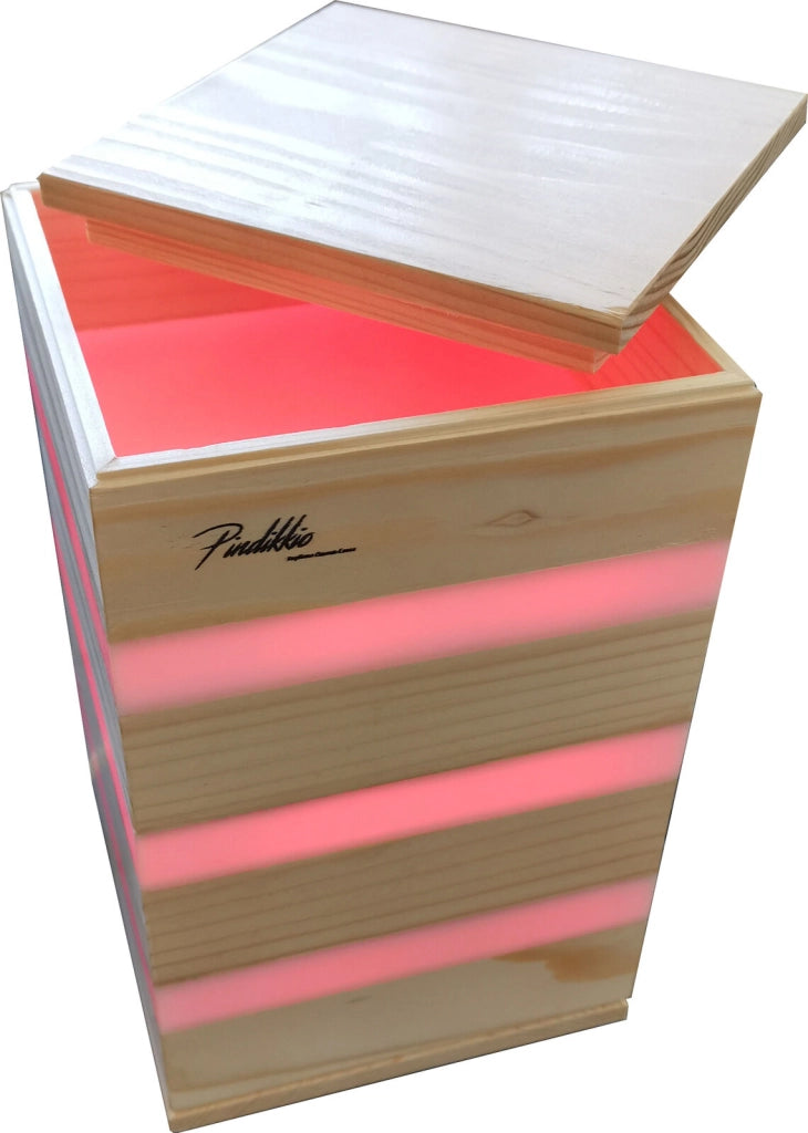 LAMPADA DA TAVOLO  MODERNA IN LEGNO DI ABETE E PLEXIGLASS LUME A LED ARTIGIANALE.