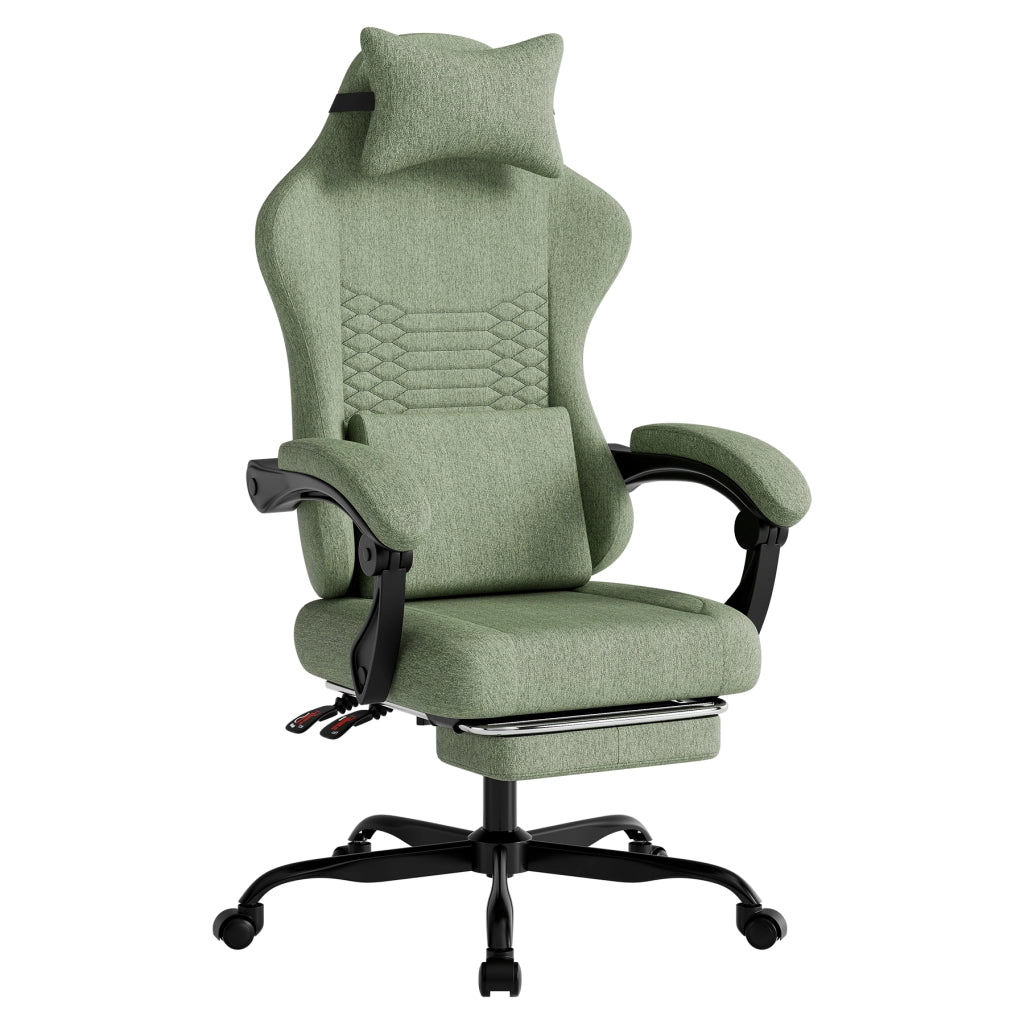 Sedia Gaming Ergonomica ¨C MINIMAL ¨C Tessuto, Verde, con Poggiatesta e Poggiapiedi