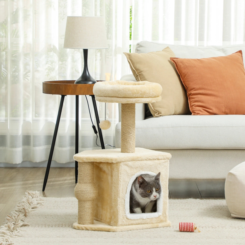Torre per Gatti con Letto e Poste di Yute ¨C Minimal ¨C Beige 66 cm